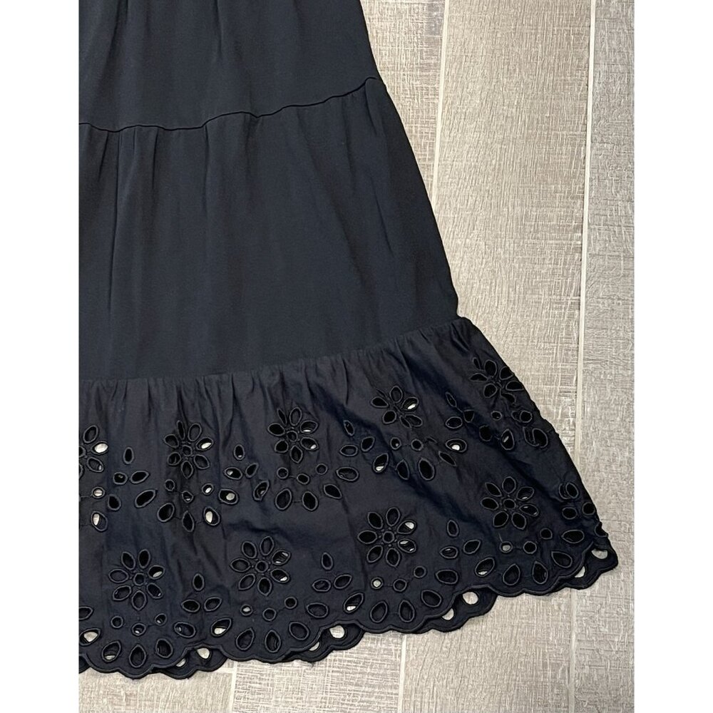 J. Crew Women’s Tiered knit dress eyelet trim Small Black Embroidery Stretch - Picture 9 of 12